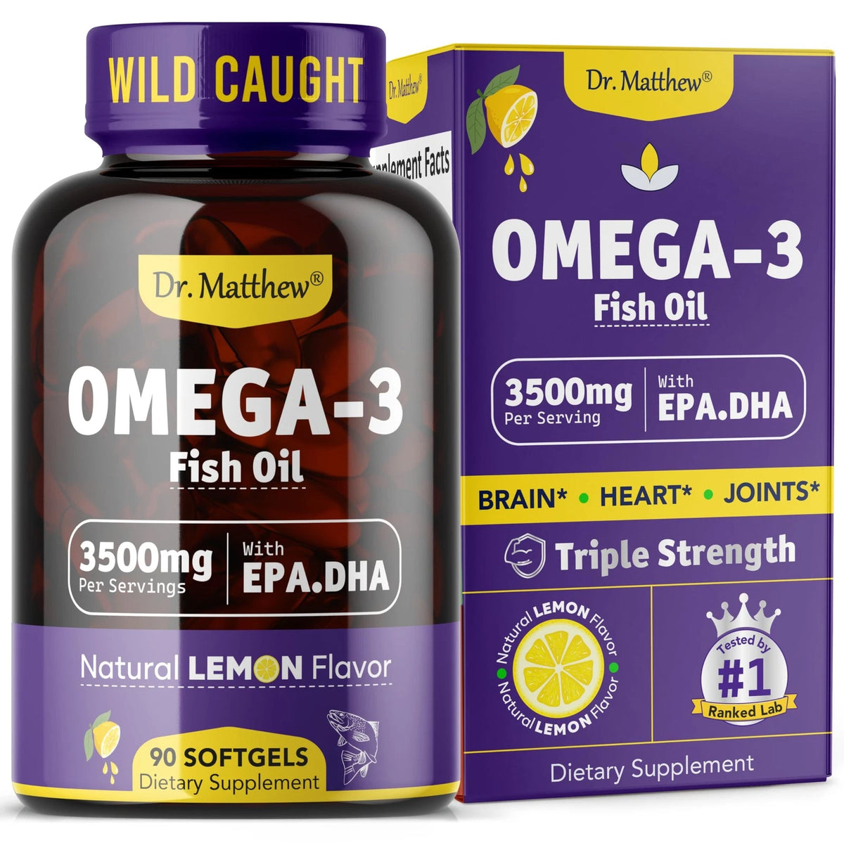 Omega-3 Fish Oil 3500 mg, High EPA & DHA, No Fishy Aftertaste (90 Count)