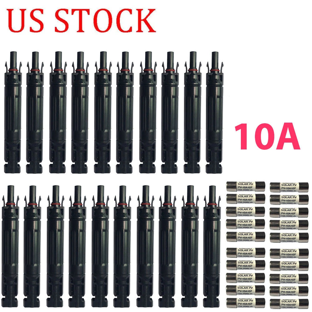 10pcs 10A In-Line Fuse Holder for Solar Panel Cable - Waterproof Connector