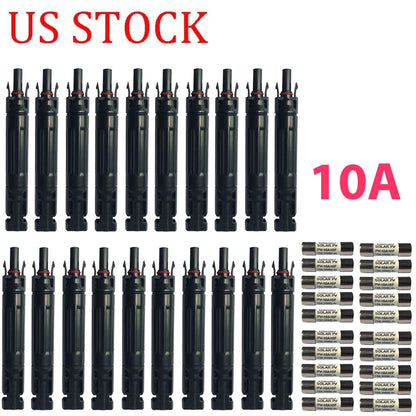 10pcs 10A In-Line Fuse Holder for Solar Panel Cable - Waterproof Connector
