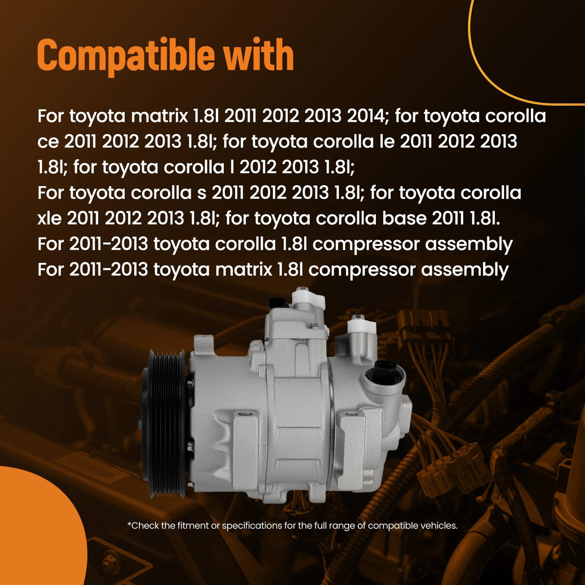 A/C Compressor for Toyota Corolla (2011–2014) ZDCHM7, 471-1023, 178322, 88310-02710