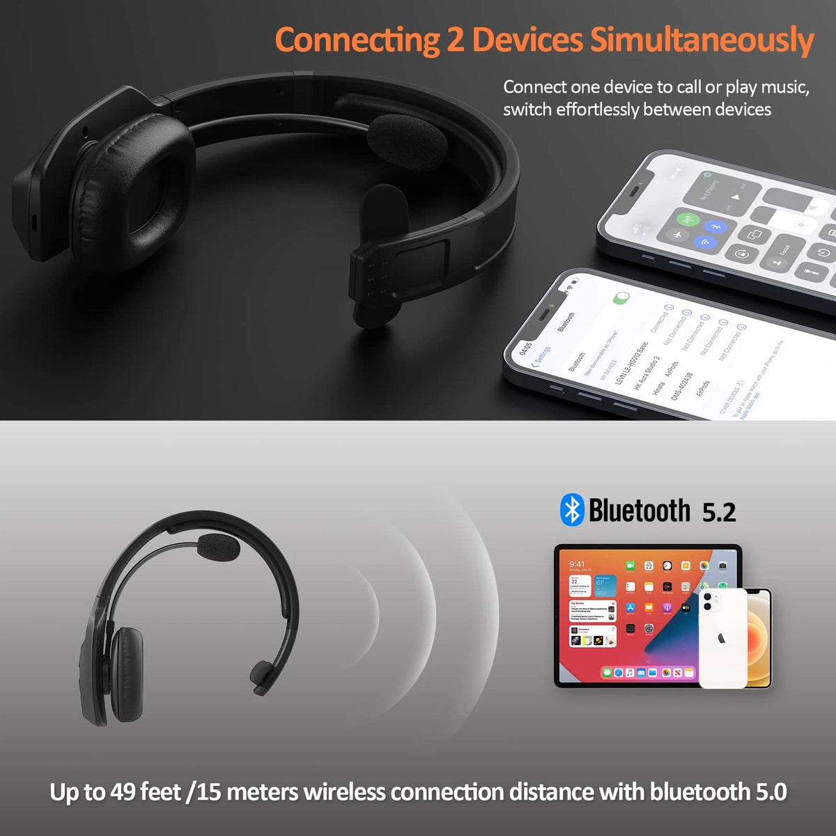 Bluetooth Headset with Microphone for Trucker