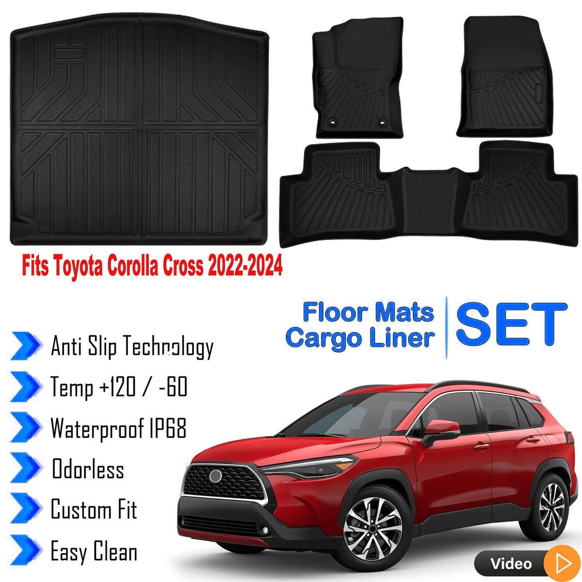 Set of 4 Floor Mats + Cargo Trunk Liner for Toyota Corolla Cross (2022–2024) Car-Techs-30025