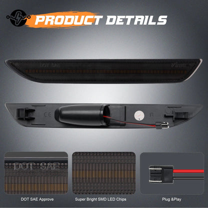 LED Side Marker Lights for Mustang S550 GT (2015–2023) Dynamic Smoked Lens