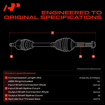 A-Premium Pair Front CV Axle Assembly for Mazda 5 (2012–2015) FP102560X, FP102560XA, FP102550X