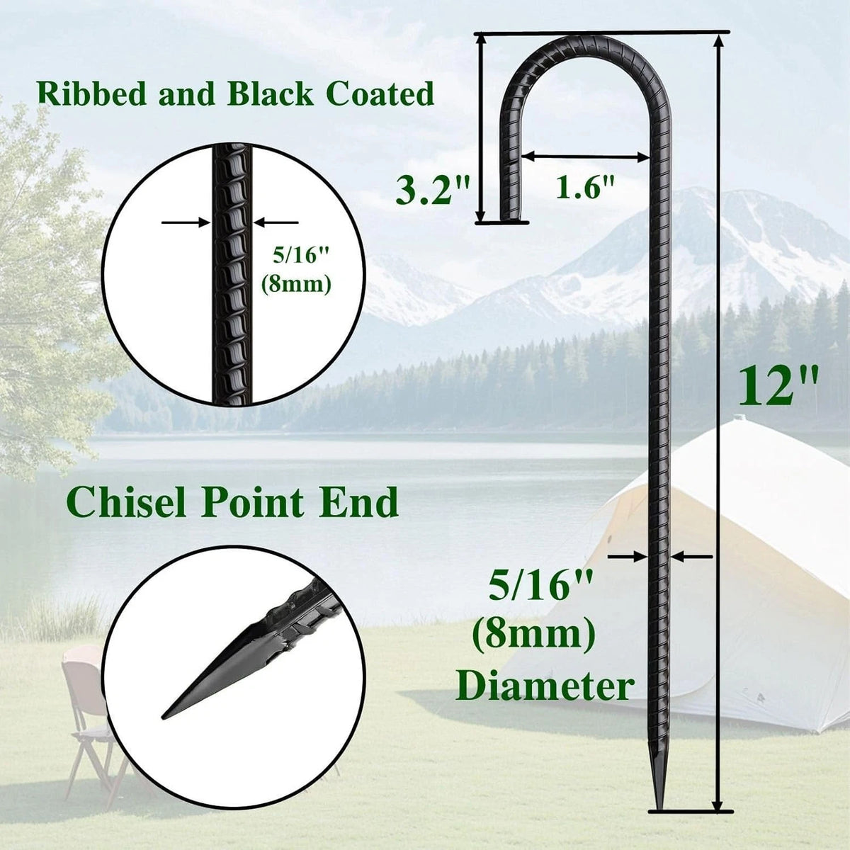 50 Pack of 12 Inch Heavy-Duty Rebar Stakes for Ground Anchoring