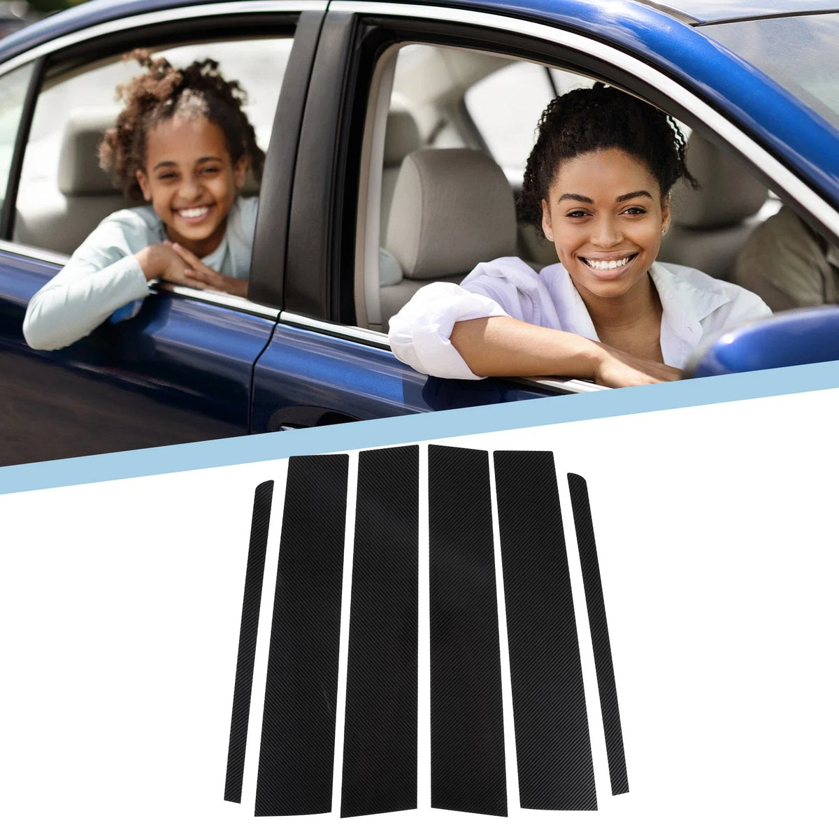 6 Pcs Window Trim Cover for Ford Explorer (2011–2019) Black Carbon Fiber