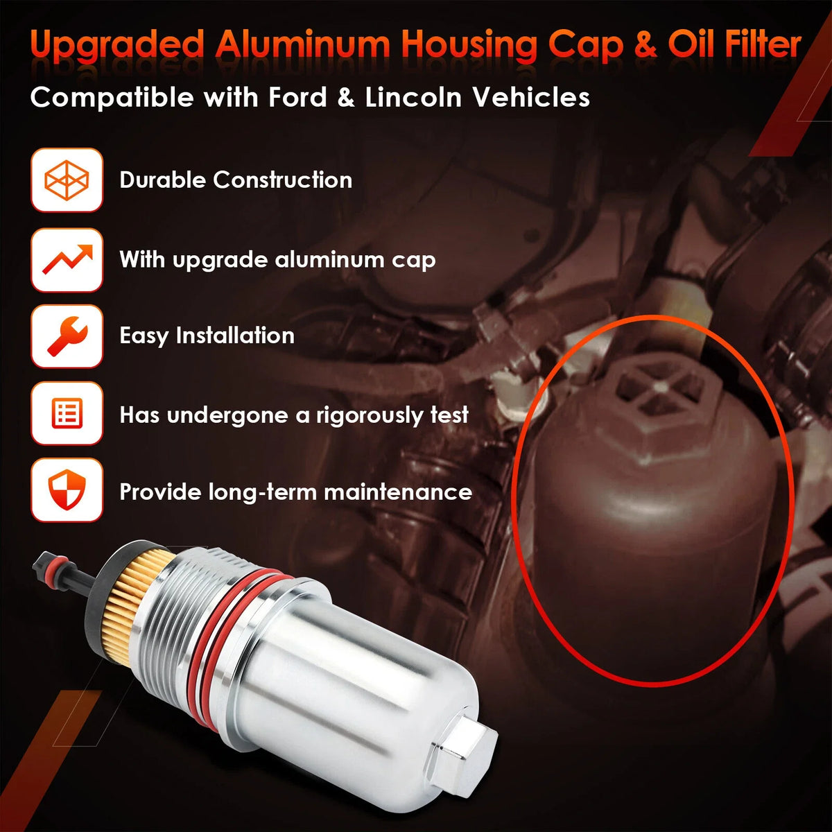 Oil Filter w/ Housing for Ford F150, Edge, Lincoln (2015–2024) FT4Z-6A832-C