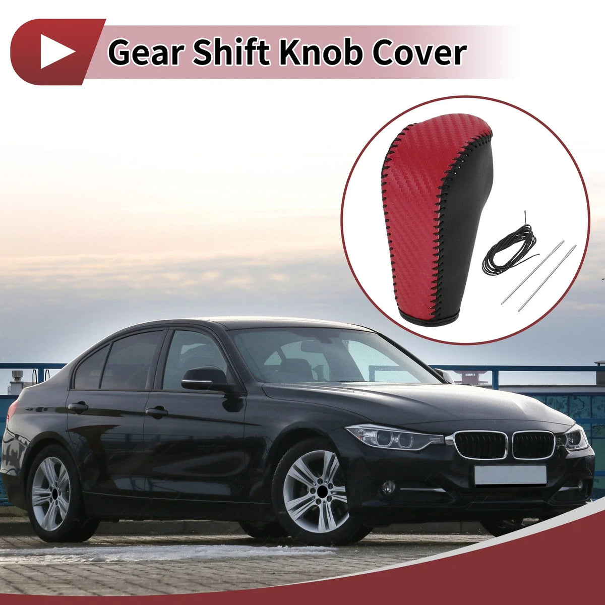 Gear Shift Knob Cover for BMW 3 Series E90 (2004–2012) Black Red Faux Leather