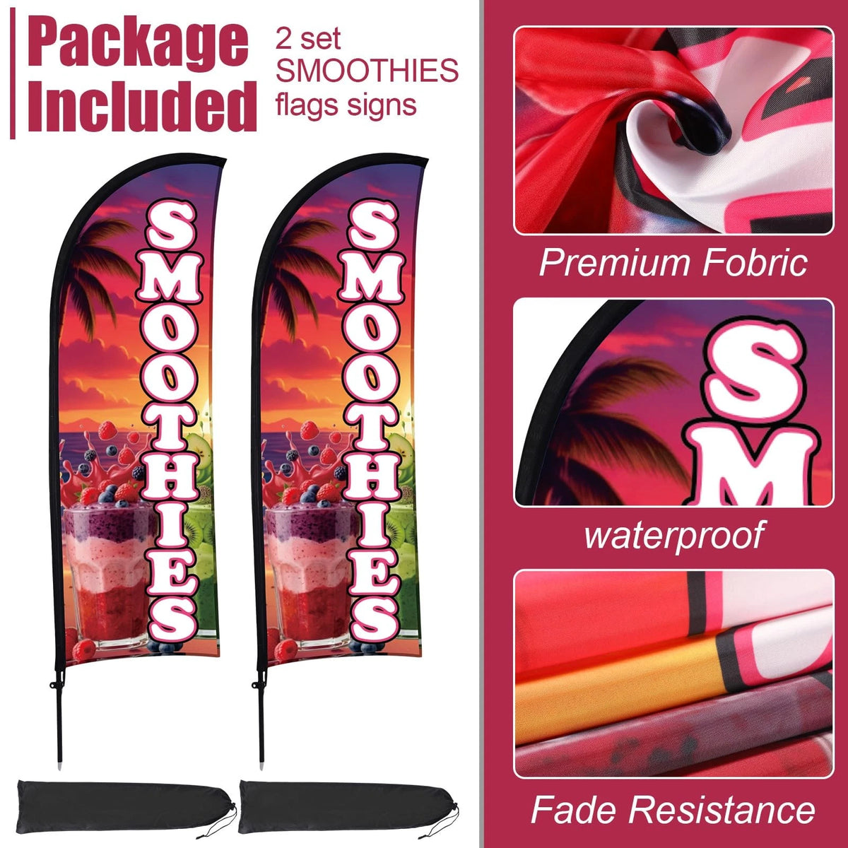 2 Sets Smoothies Feather Flag Pole Kit for Business Advertising (7 ft)