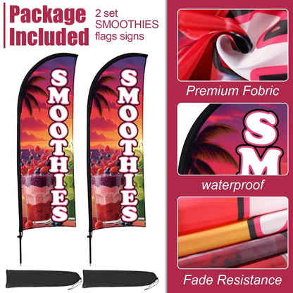 2 Sets Smoothies Feather Flag Pole Kit for Business Advertising (7 ft)