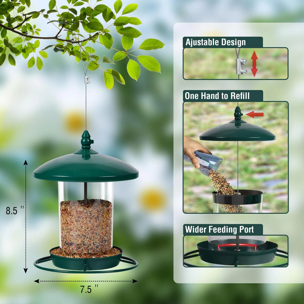 Hanging Bird Feeder for Garden Outdoor (3LB, Metal, Weatherproof)