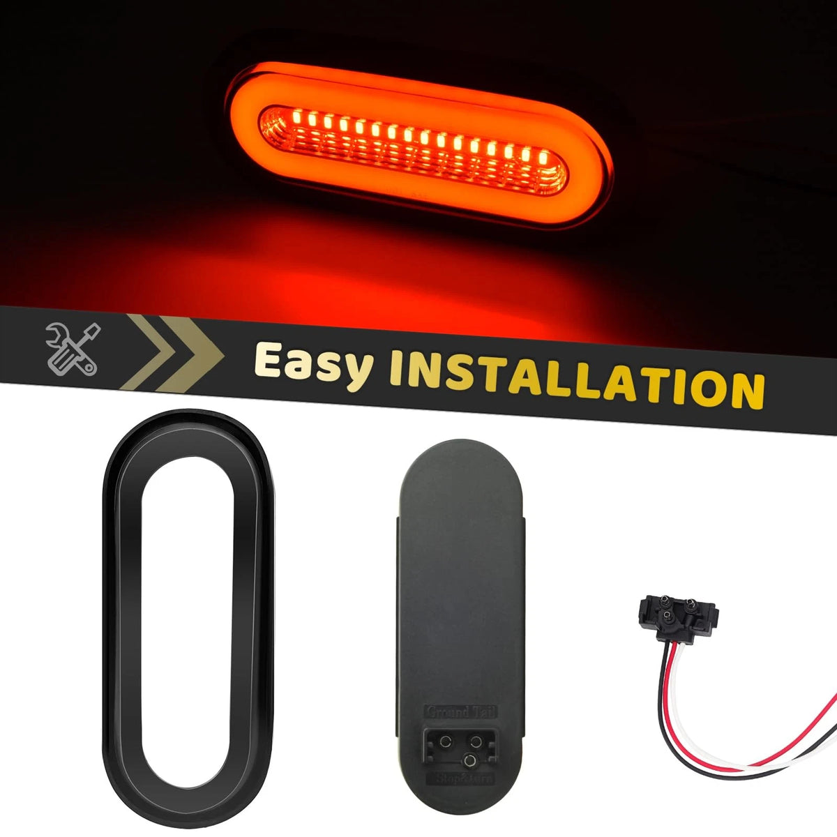 2X 6" Smoked Lens Oval Red LED Lights for Automotive