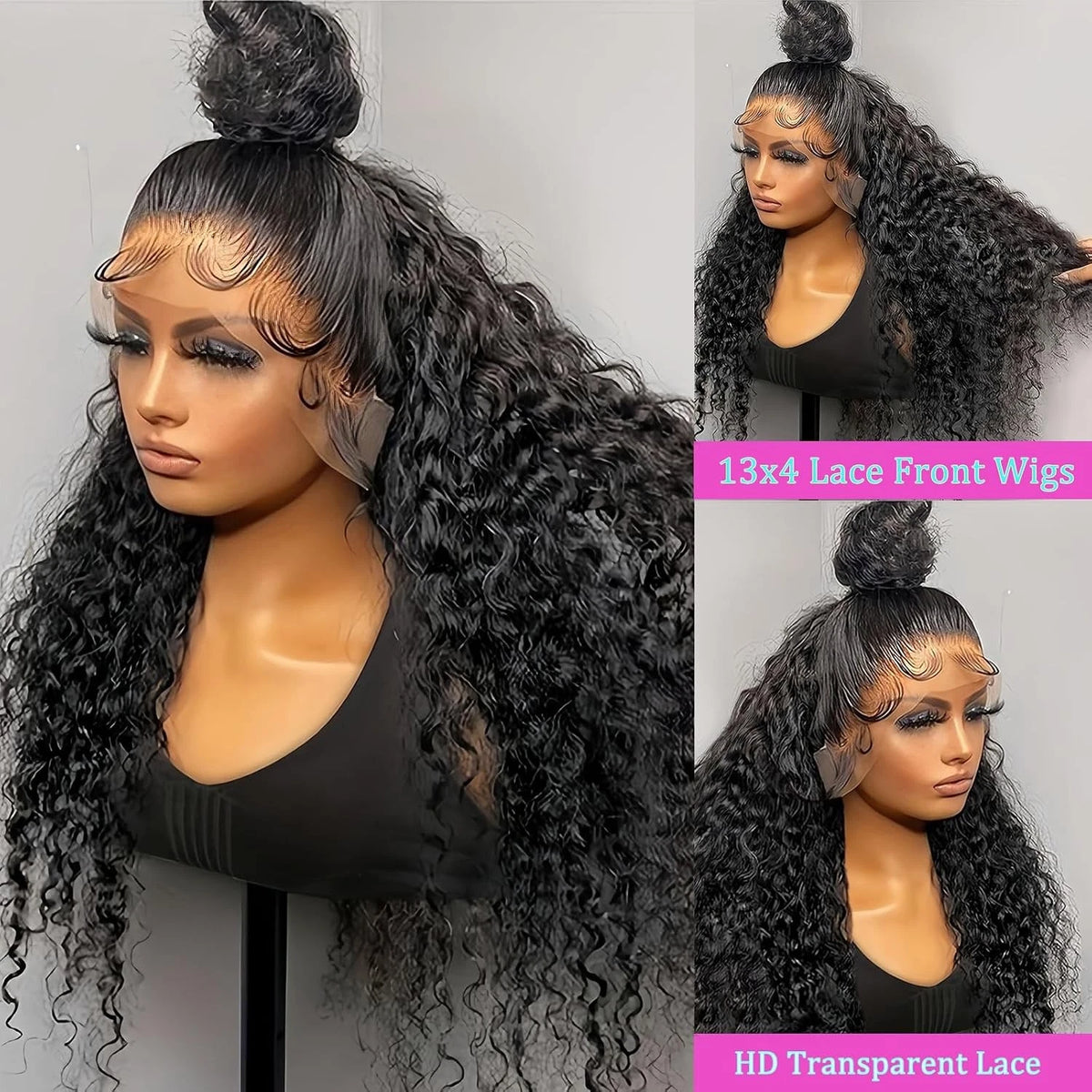 13x4 Lace Front Wig for Deep Wave Black Curly Hair (200 Density)