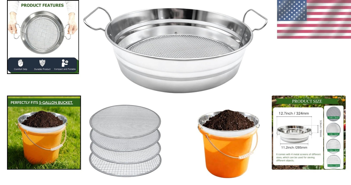 Soil Sifter for Gardening with Handles (Fits 5 Gallon Bucket)