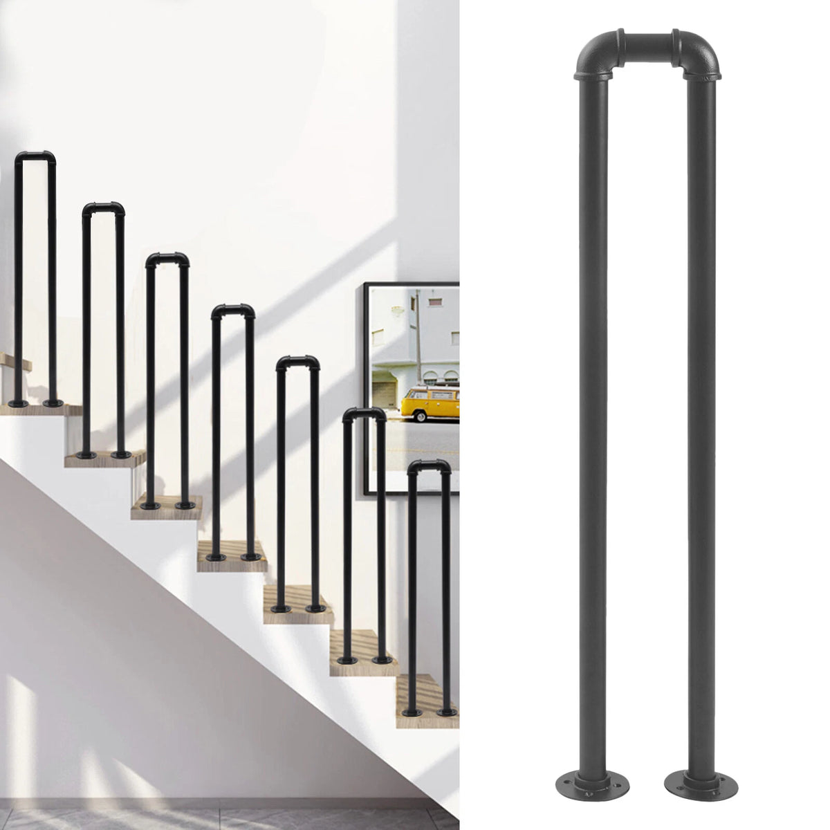 85cm Retro Matte Black Stair Handrail Safety Non-Slip U-Shaped Railing