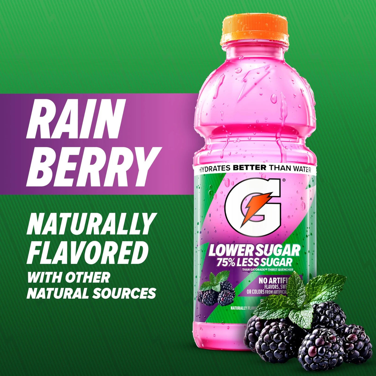 Pack of 6 Gatorade Lower Sugar Electrolyte 20 Fl Oz - Rain Berry