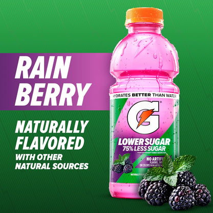 Pack of 6 Gatorade Lower Sugar Electrolyte 20 Fl Oz - Rain Berry