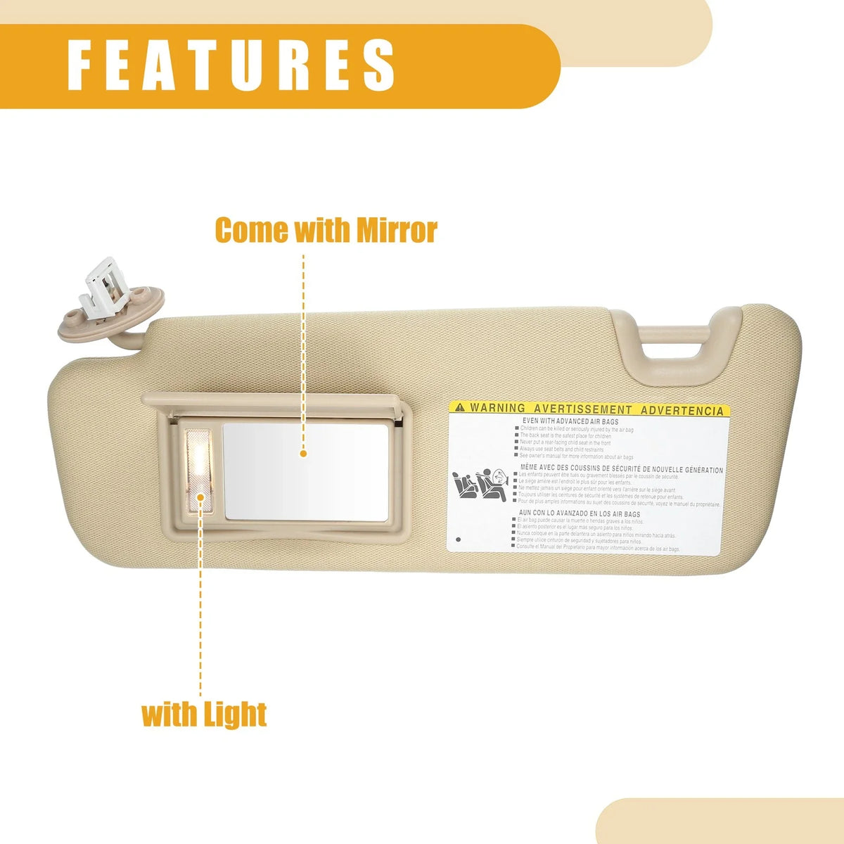 Sun Visor Assembly No.743200E074A0 for Toyota Highlander (2014–2019) Beige