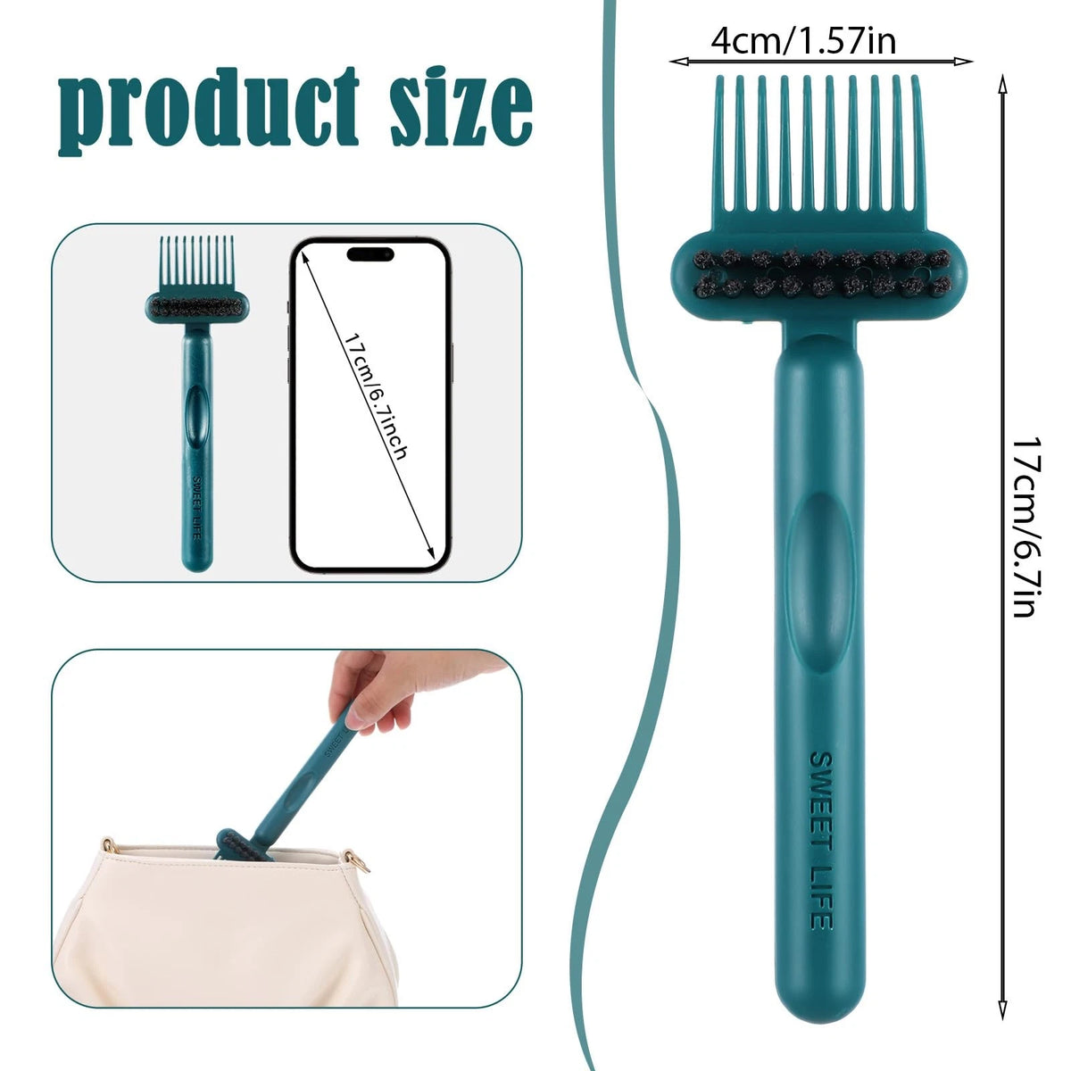 2-in-1 Hair Brush Cleaner & Remover Tool - Green