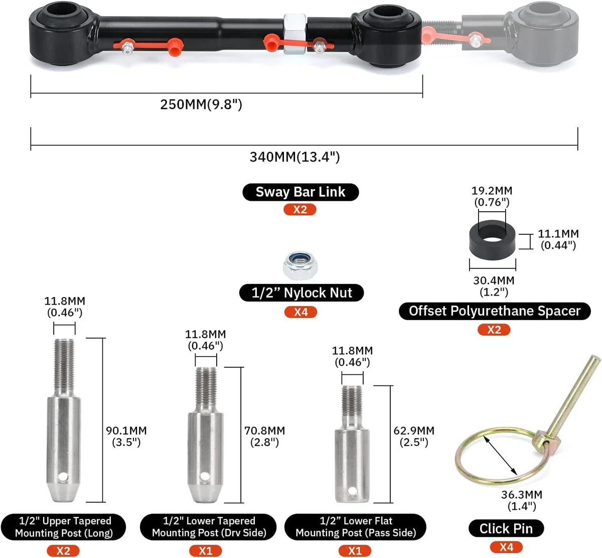 Front Sway Bar Link Quicker Disconnects for Jeep Wrangler TJ (1997–2006)