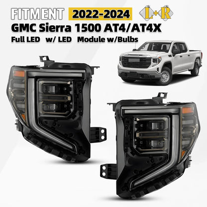 Full LED Headlights Left & Right Pair for GMC Sierra 1500 AT4 AT4X (2022–2026)
