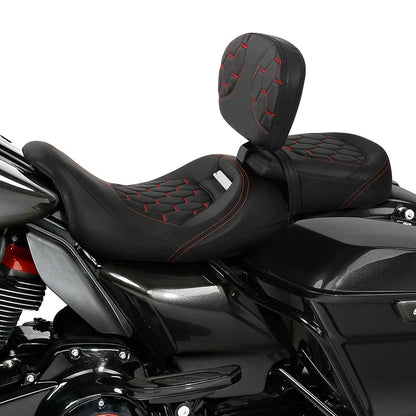 Driver Passenger Seat Backrest Pad for Harley Touring (2009–2023) Black Red