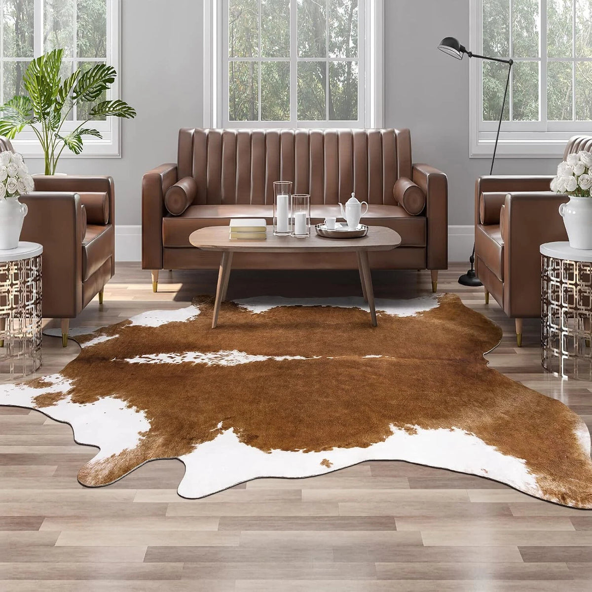 Premium Faux Cowhide Rug 4.6 x 5.2 Feet - Sturdy Cow Print Design