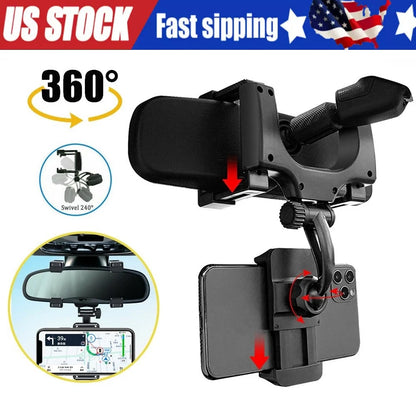 360 Rotation Car Rear View Mirror Mount Stand for Universal Vehicles