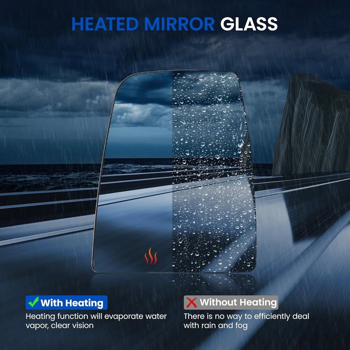 Driver Side Upper Convex Mirror Glass with Heat for Ford Transit Van (2015–2022)