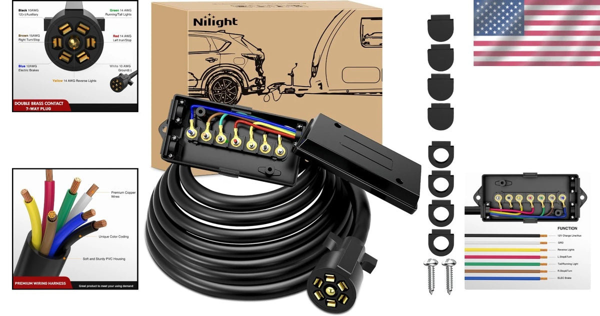 7 Way Trailer Wiring Harness for RV (16ft Connector)