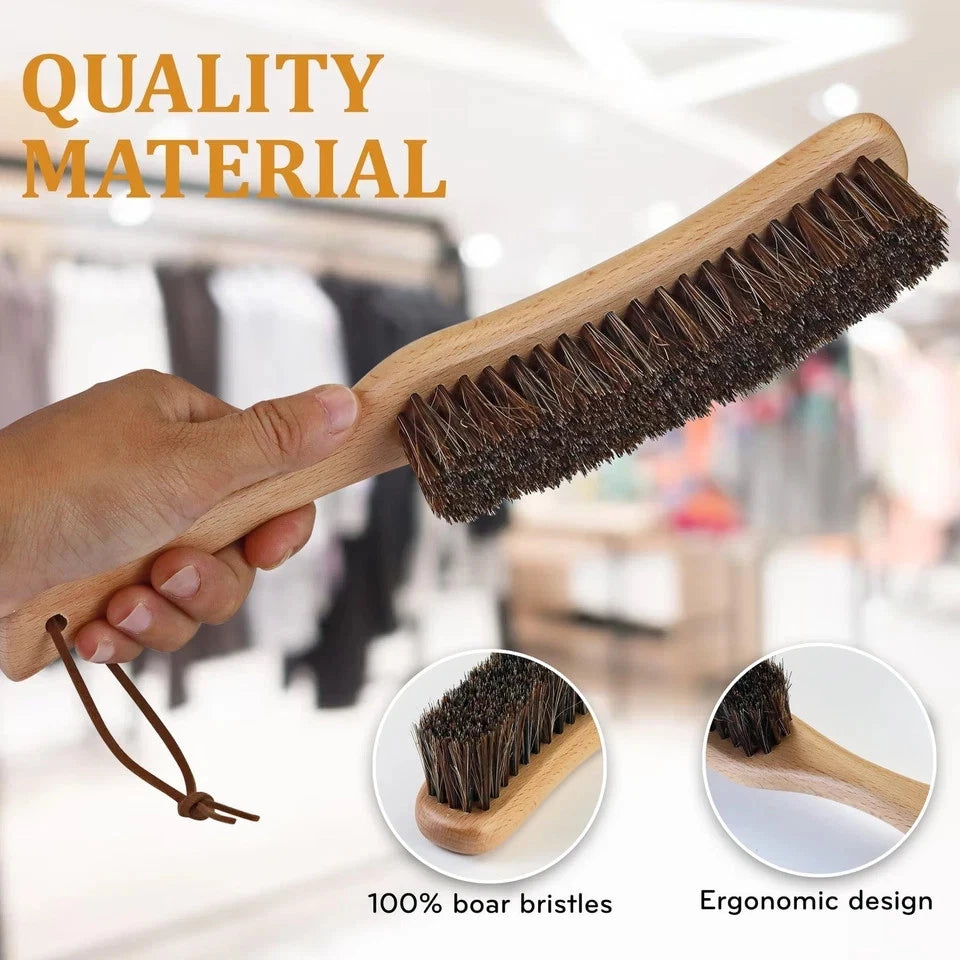 Lint Brush for Clothes with Soft Horse Hair Bristle, Large Beech Wood