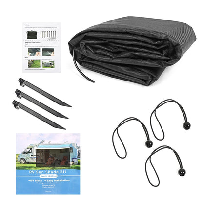 Set of 2 UV RV Awning Sun Shade Privacy Screen Kit 9'x10'3" Black BCK85162K