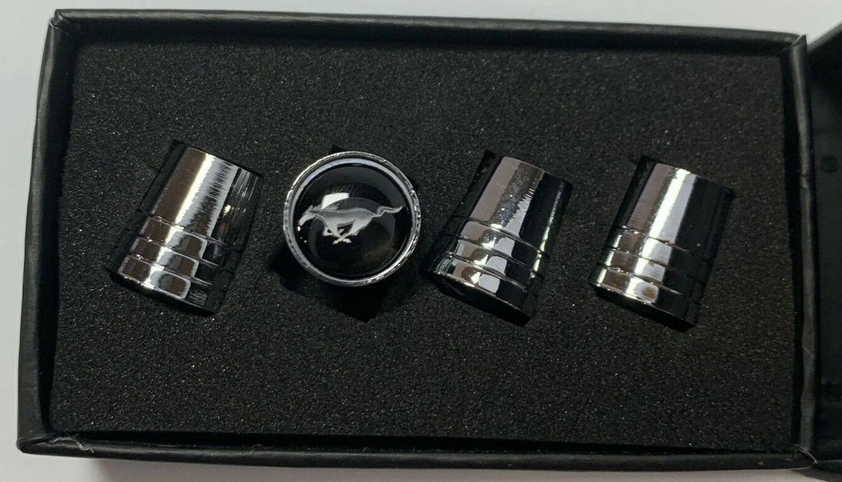 Valve Stem Caps with Ford Mustang Emblem Premium Chrome Tapered for Mustang (2015–2024)