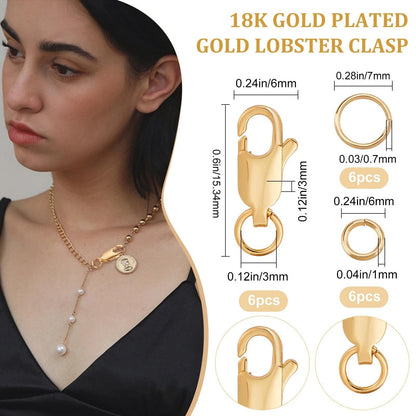 6Pcs 18K Gold Plated Lobster Clasp for Jewelry (0.6x0.24 Inch)