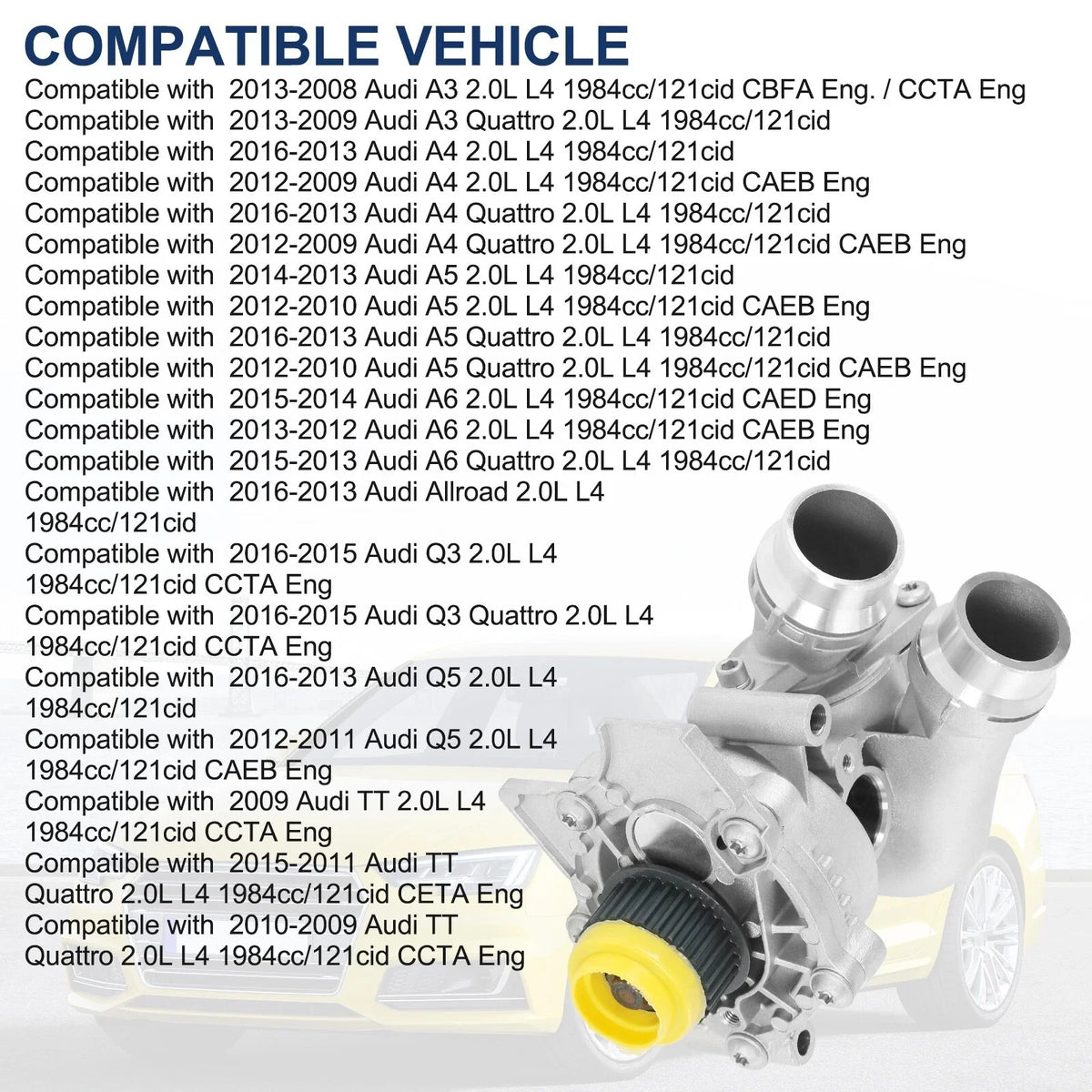 Aluminum Water Pump for Audi A3 A4 TT VW Tiguan Jetta Golf GTI Eos Beetle CC (2006–2020)