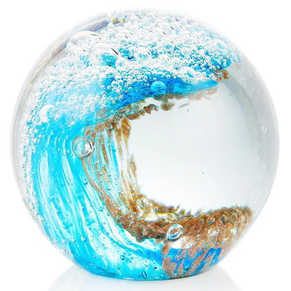 Ocean Waves Glass Ball Decor for Home Decor (3.14 inches, Gold/Blue)