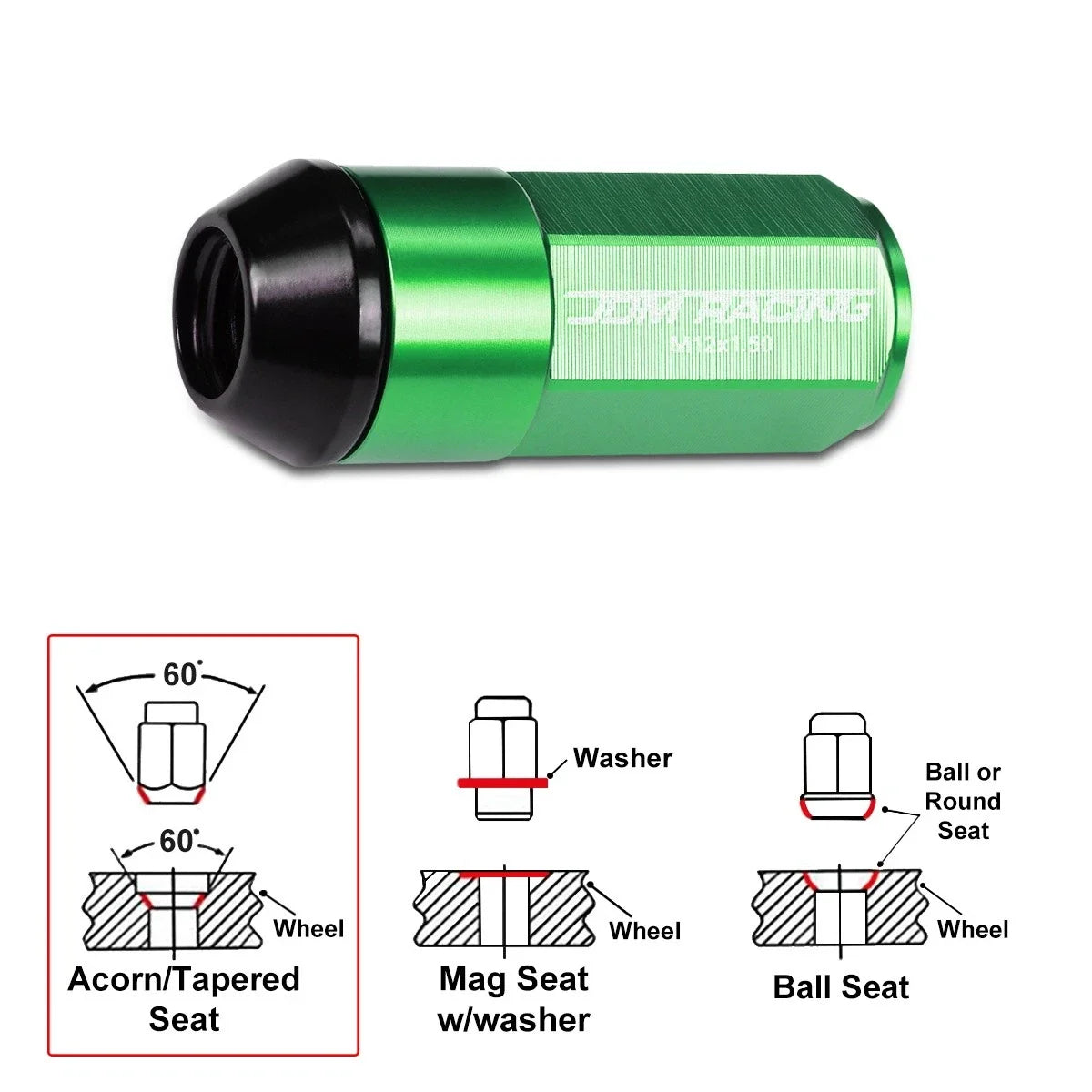 Set of 20 Green Aluminum Wheel Lug Nuts M12X1.5 23mm OD 53mm Tall