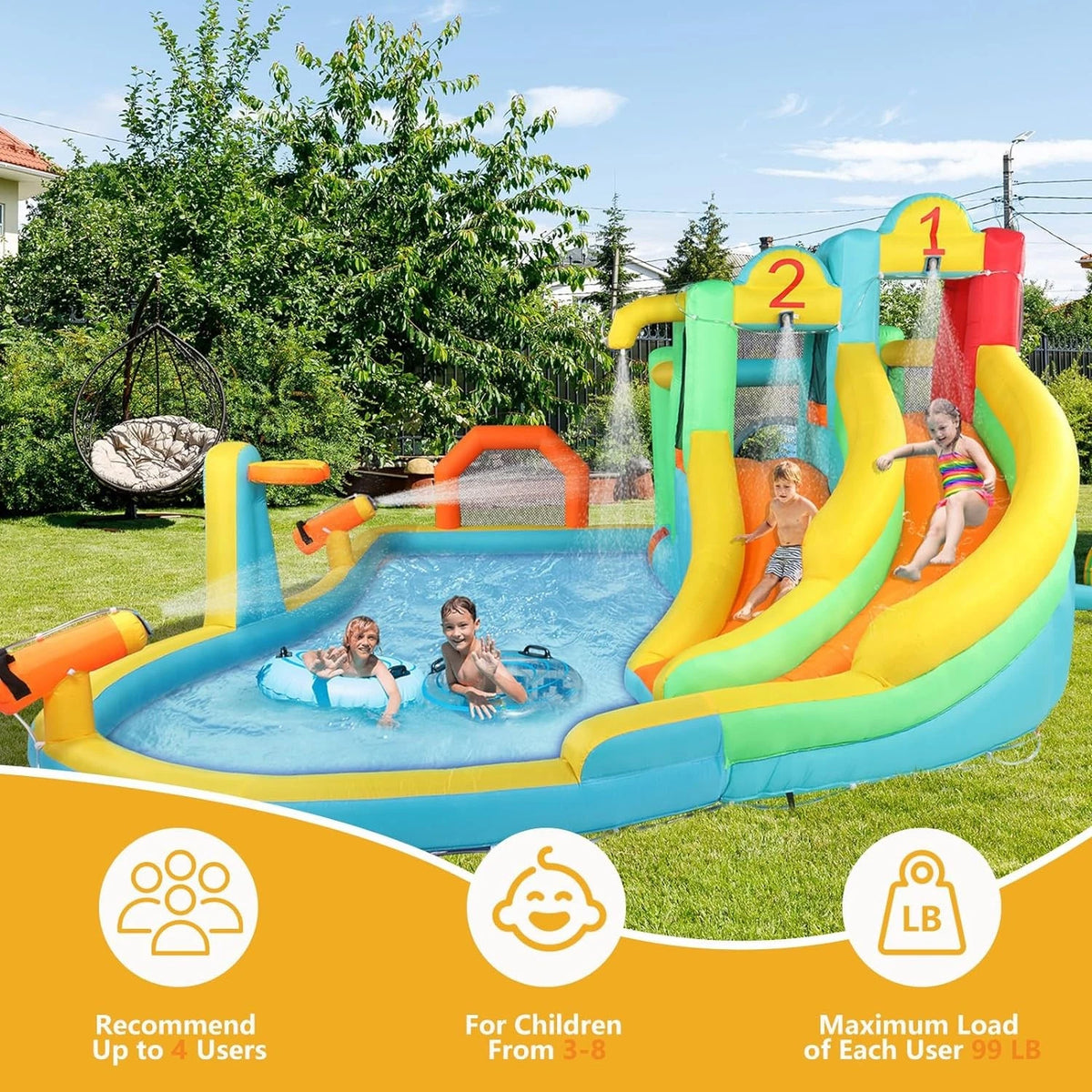 Inflatable Bounce House with Double Slide for Kids Outdoor Party