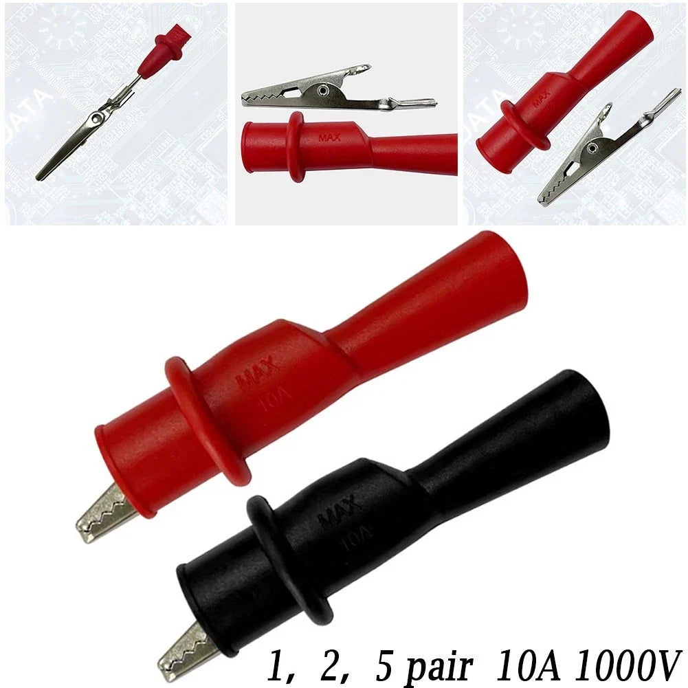 Crocodile Clip Probe Set of 2 Red and Black Silicone with 2mm Test Pinhole