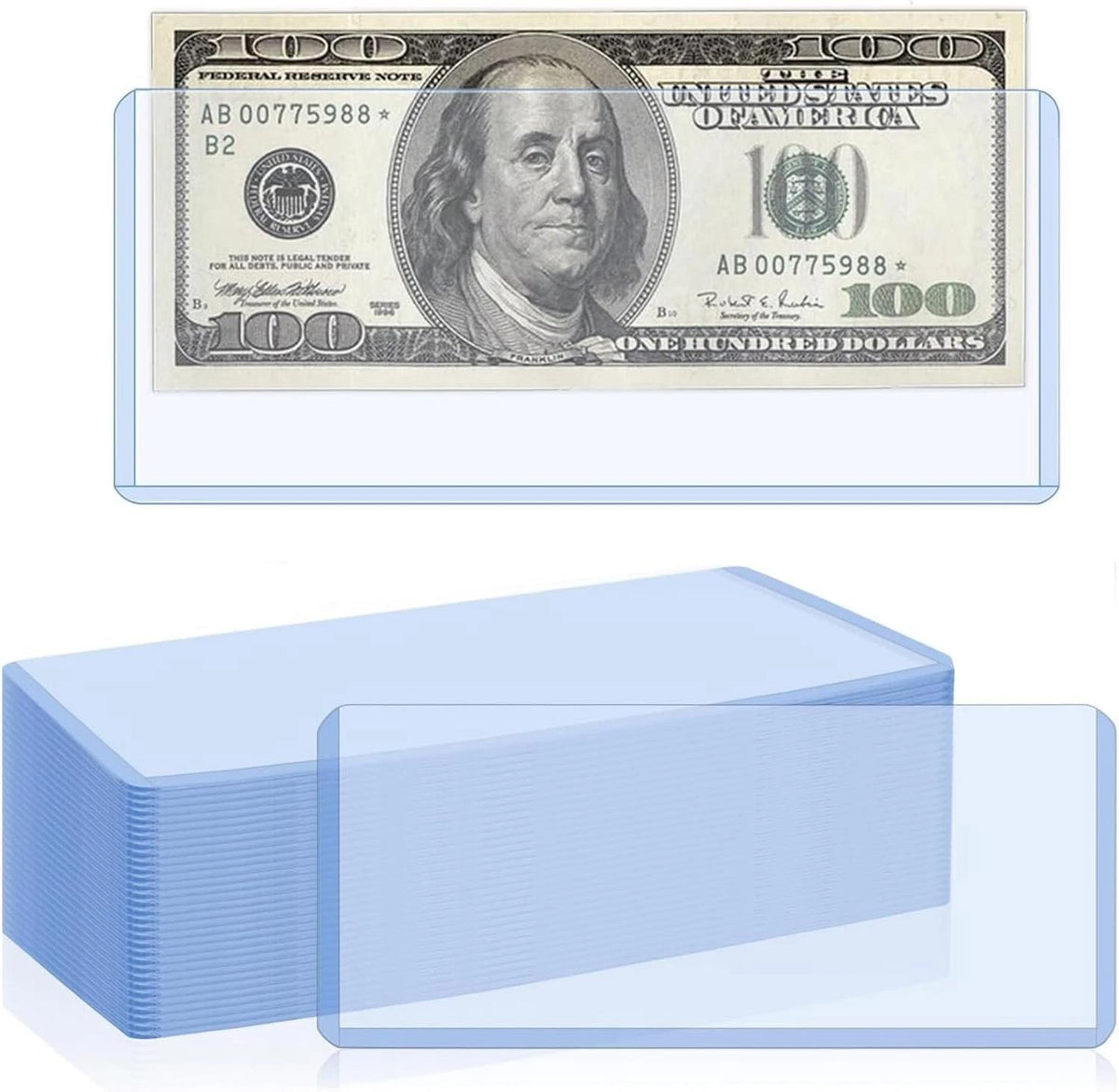 16 Pack Dollar Bill Sleeves for Banknotes (6.8" x 2.9")