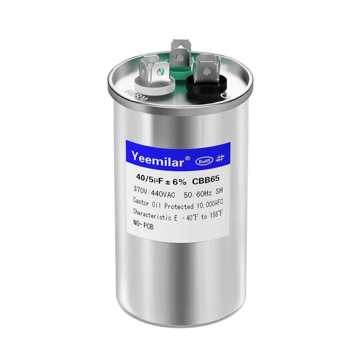 40+5 uF Dual Run Round Capacitor for AC Units (370V/440V)