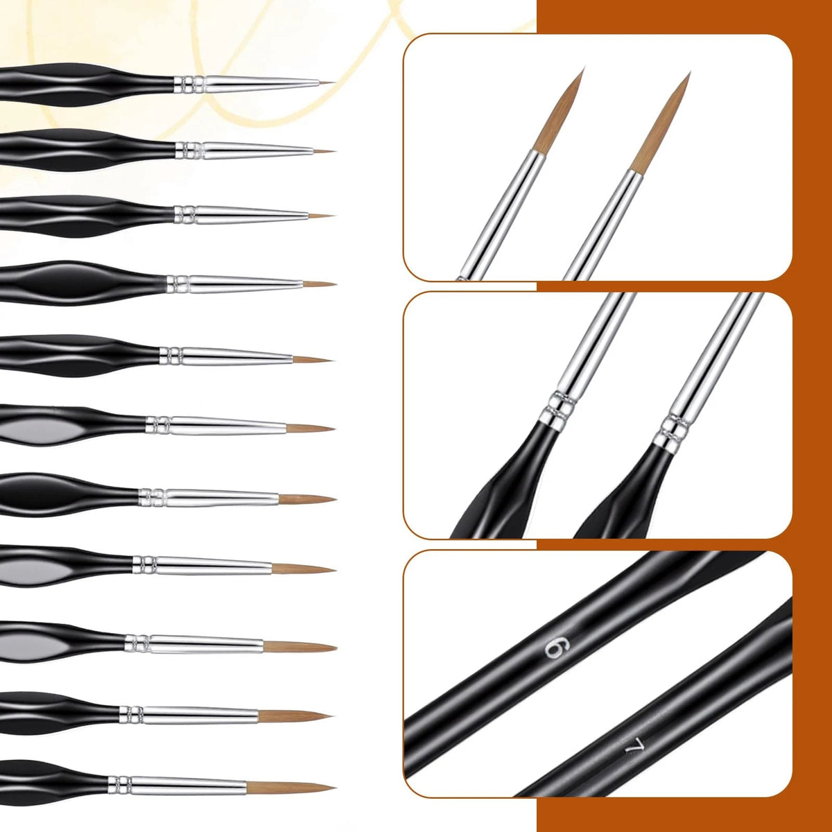 11 Pcs Detail Painting Brush Set for Miniature Models (Micro 19 mm)