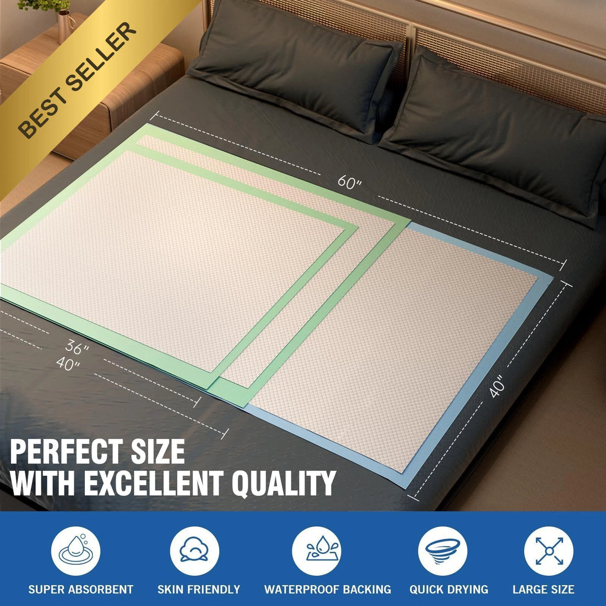 15ct Super Absorbent Disposable Bed Pads for Adults & Pets (40x60)