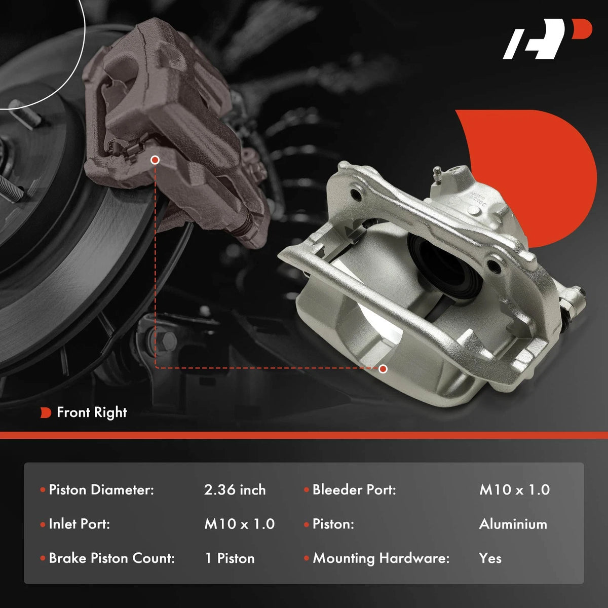 Front Passenger Brake Caliper w/ Bracket for Mercedes-Benz C300 E300 (2015–2022) 2054210481, 19-B7366