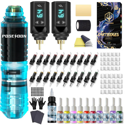 Tattoo Gun Kit Poseidon Pen with 2pcs 1500mAh Batteries (No Year Range)