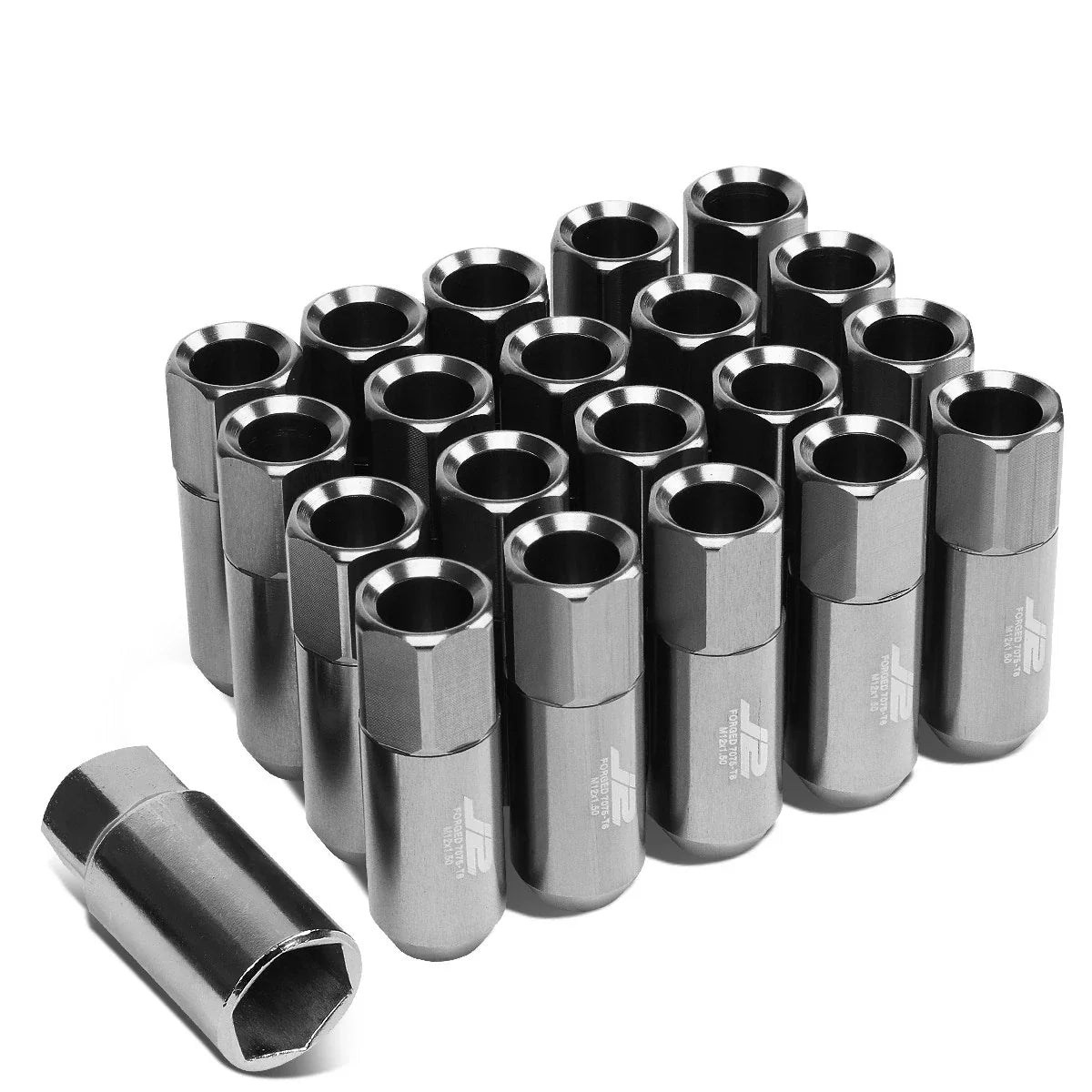 20Pcs J2 7075 Forged Aluminum M12x1.5 Open-End Lug Nut Set w/Adapter Silver