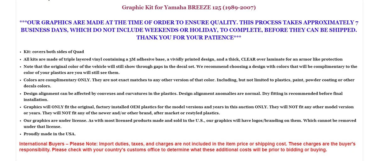 Graphic Stickers Decals for Yamaha Breeze 125 (1989–2007)