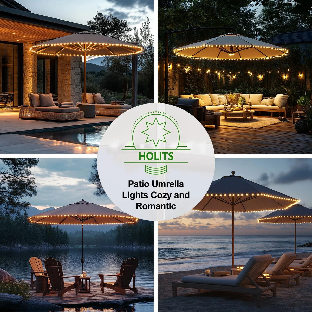 2X Cordless LED Patio Umbrella Lights 28.5 Feet Warm White