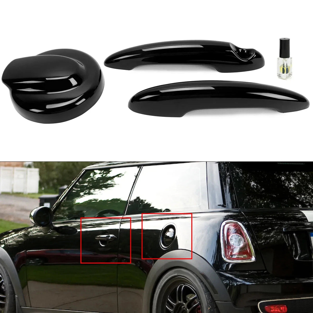 Set of 2 Black Door Handle Covers & Gas Tank Cap for MINI R55 R56 (2006–2014)
