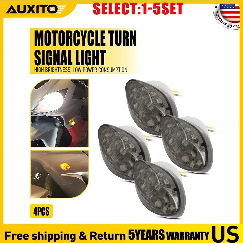 2X Smoked Lens Amber LED Flush Mount Turn Signal for Motorcycles (4-20)